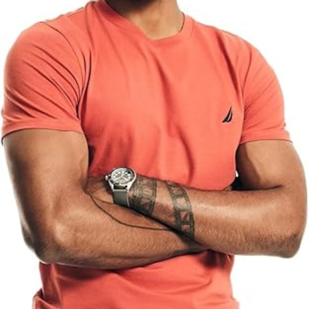 NAUTICA Men's J-Class Solid Crewneck T-Shirt, Cayenne, L